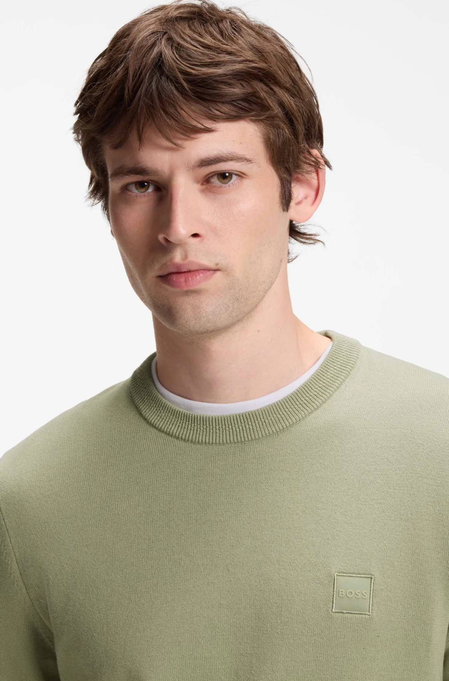 Cotton-blend sweater with logo patch