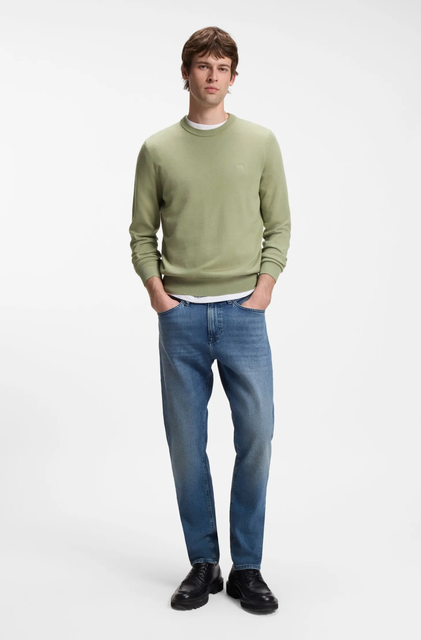 Cotton-blend sweater with logo patch
