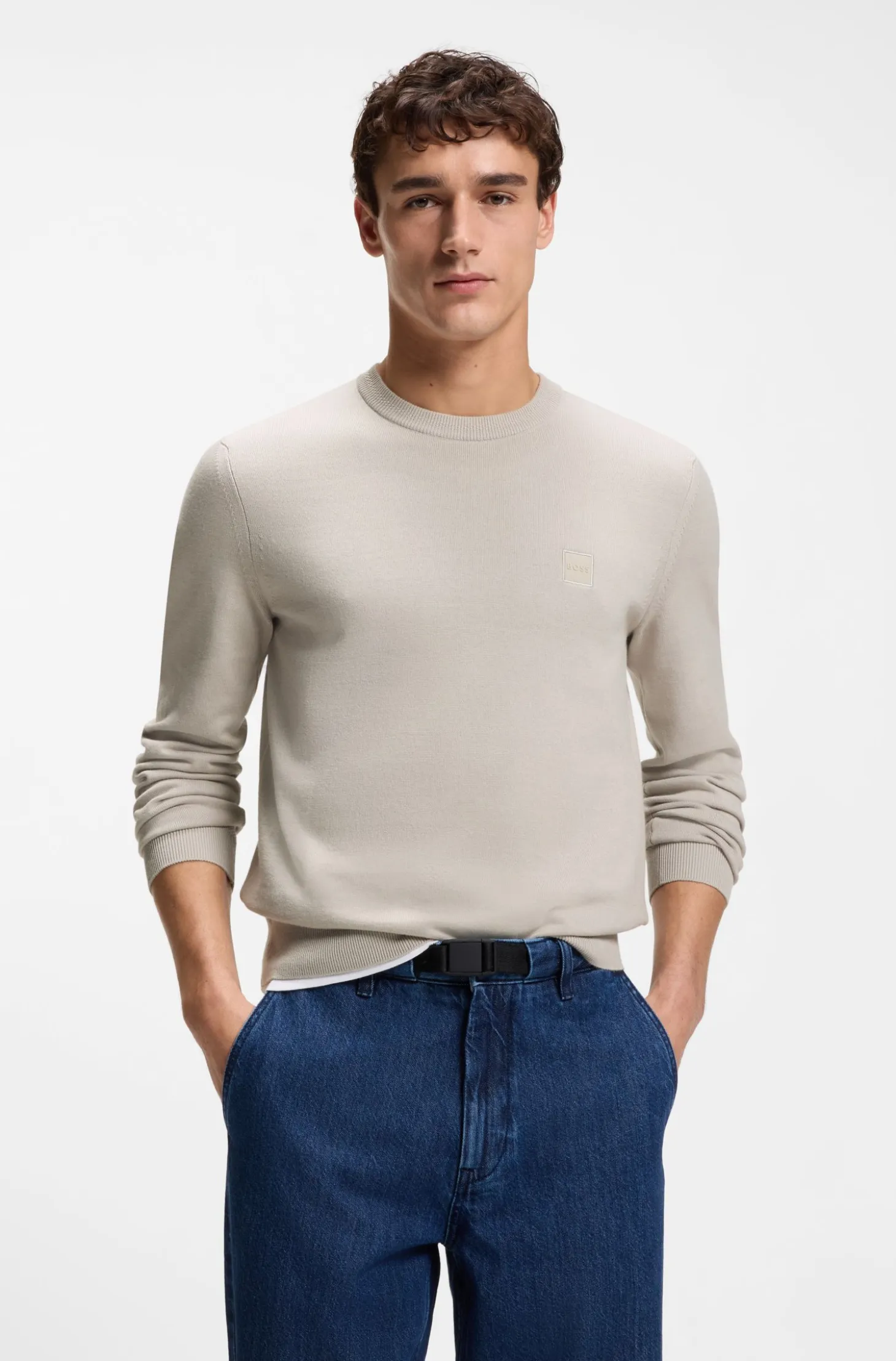 Cotton-blend sweater with logo patch