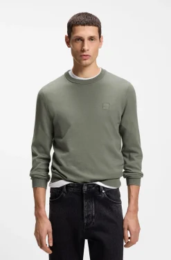 Cotton-blend sweater with logo patch