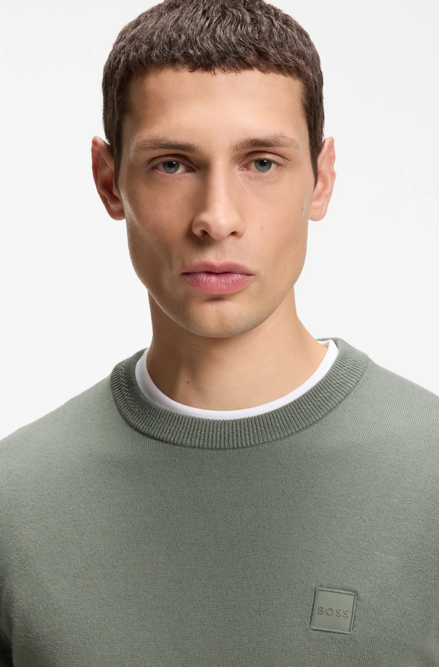 Cotton-blend sweater with logo patch