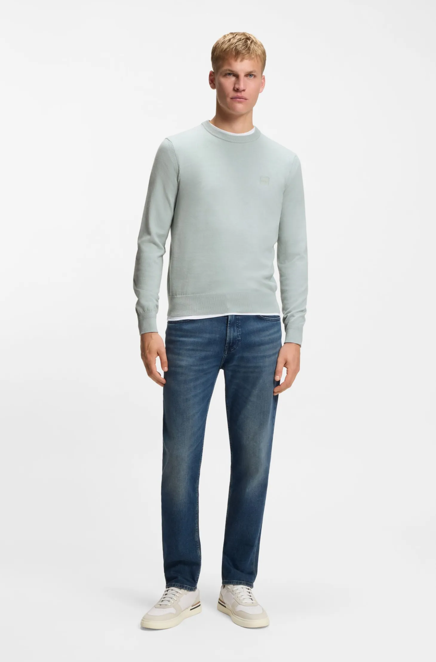 Cotton-blend sweater with logo patch