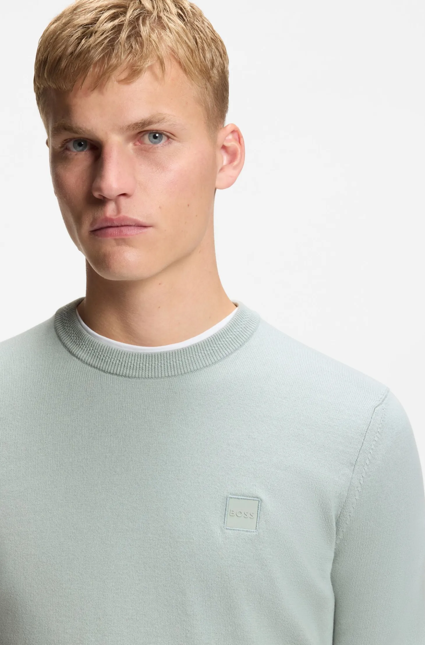 Cotton-blend sweater with logo patch
