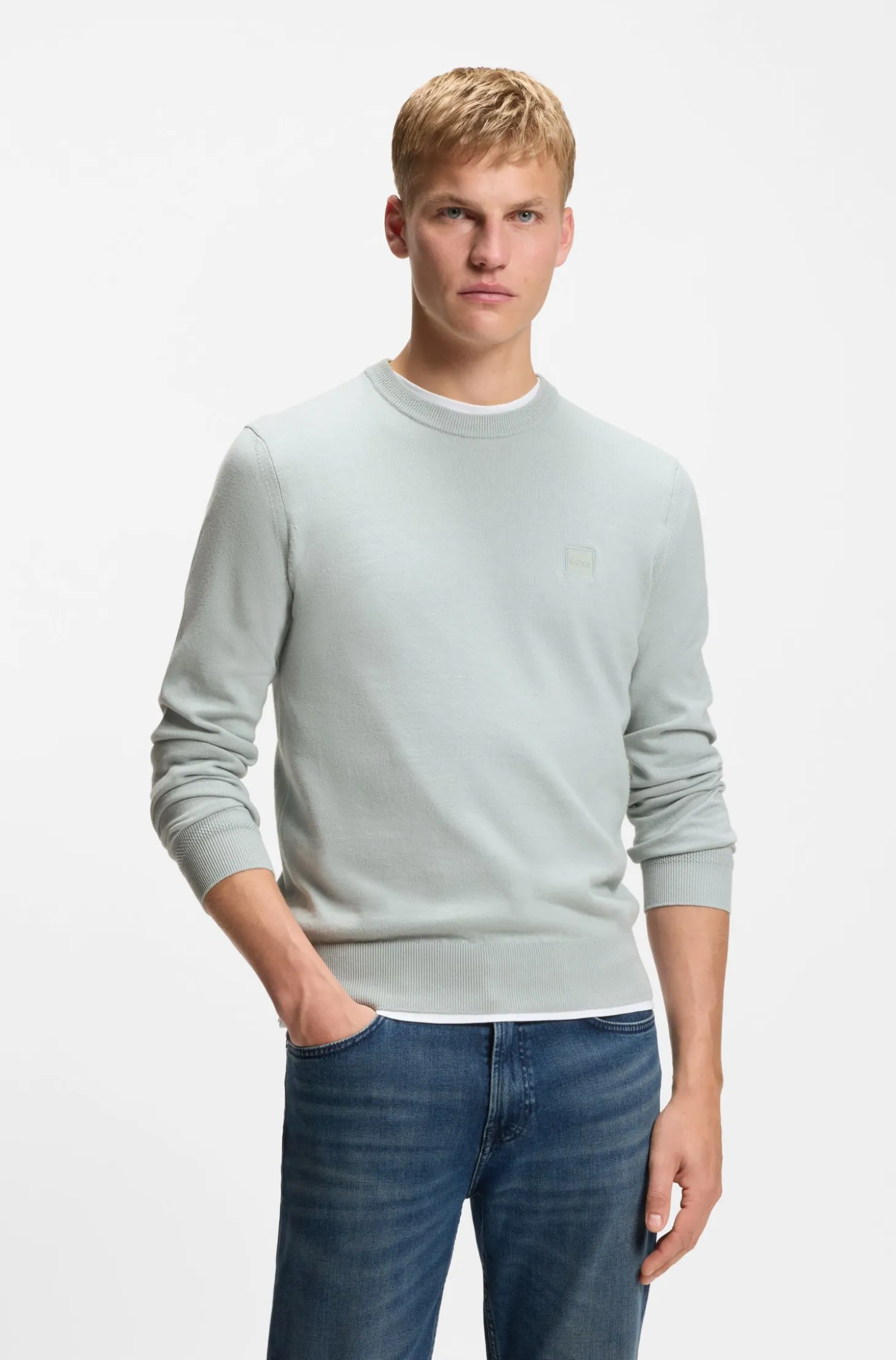 Cotton-blend sweater with logo patch
