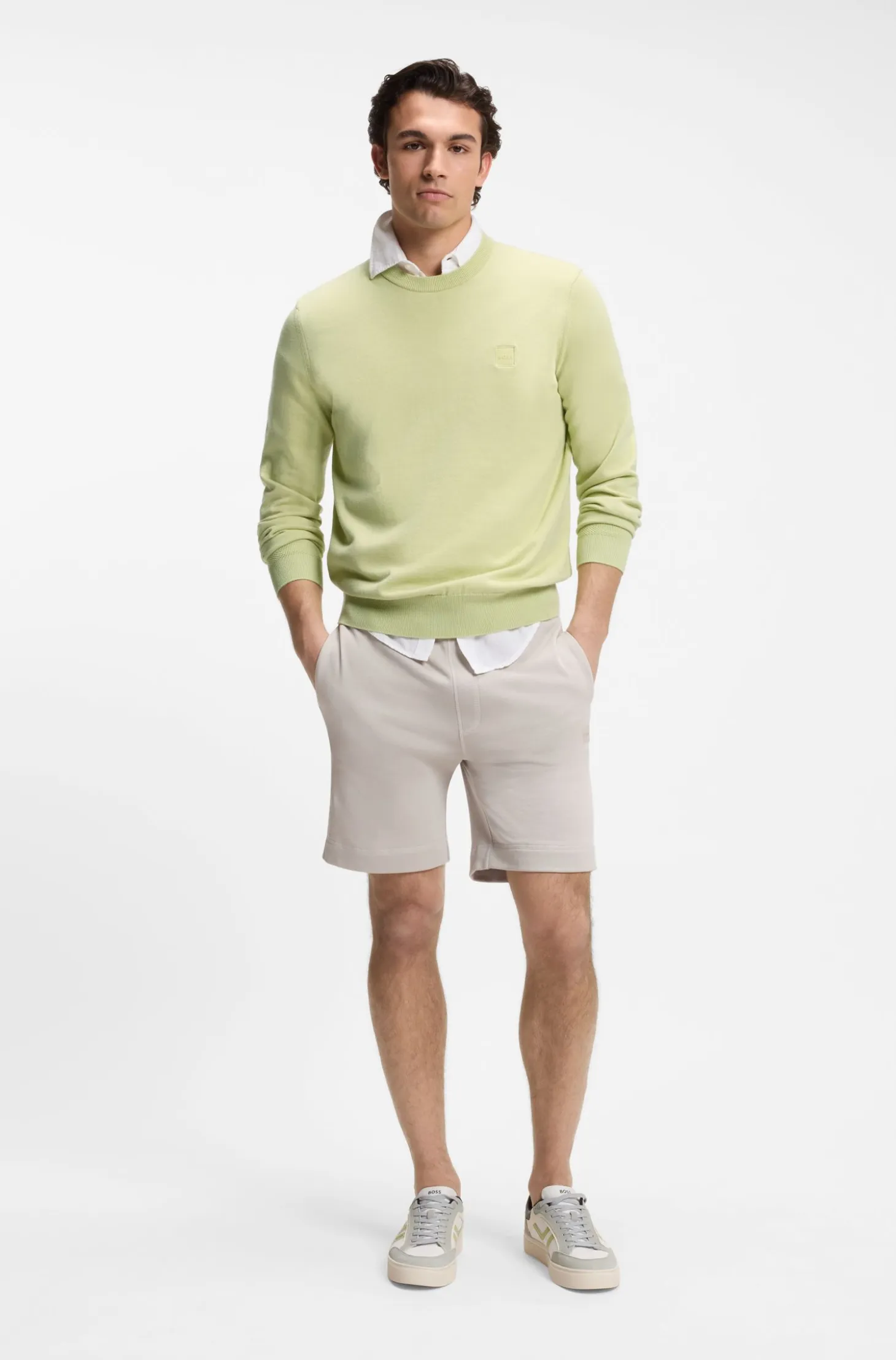 Cotton-blend sweater with logo patch