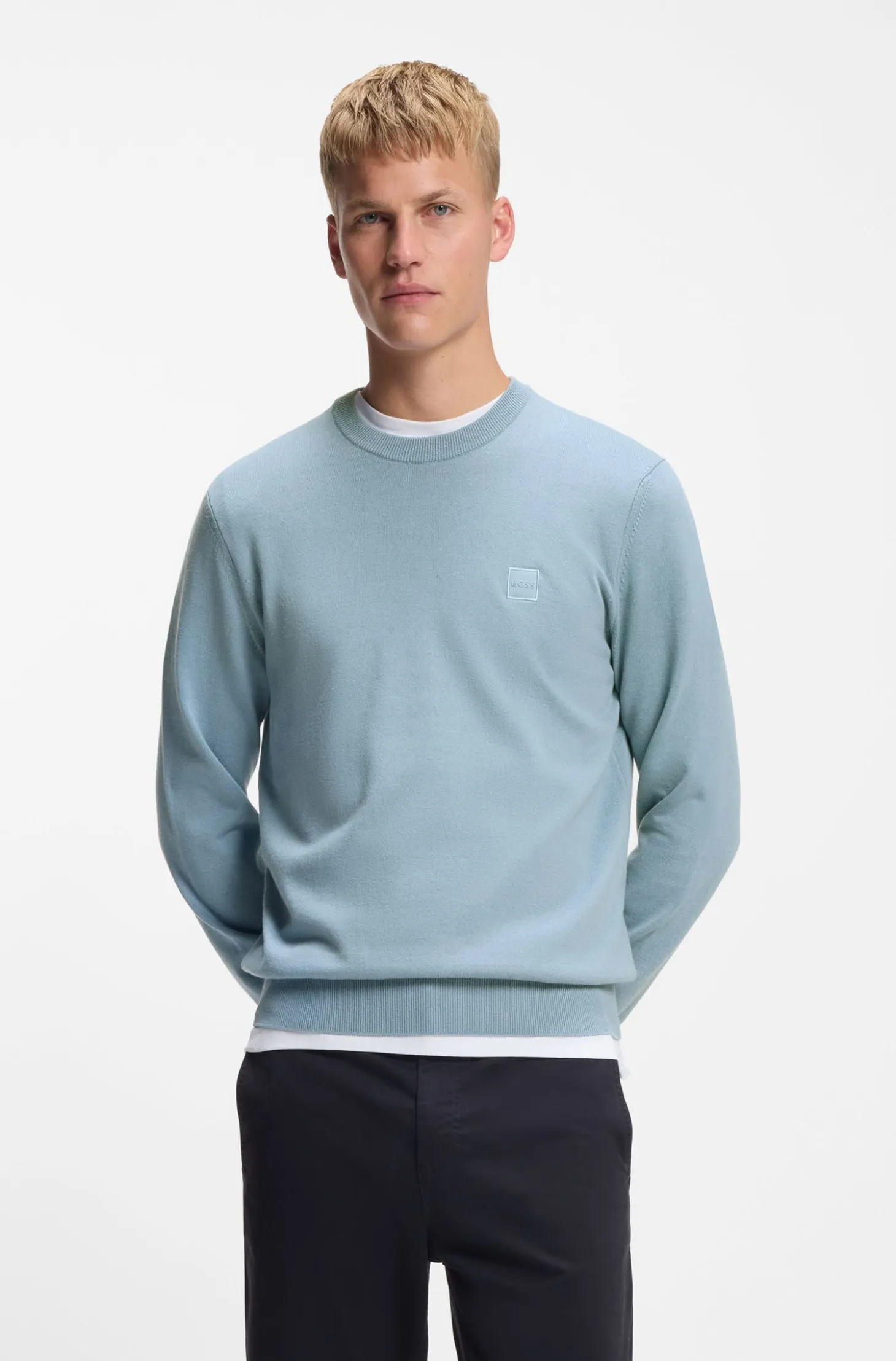 Cotton-blend sweater with logo patch