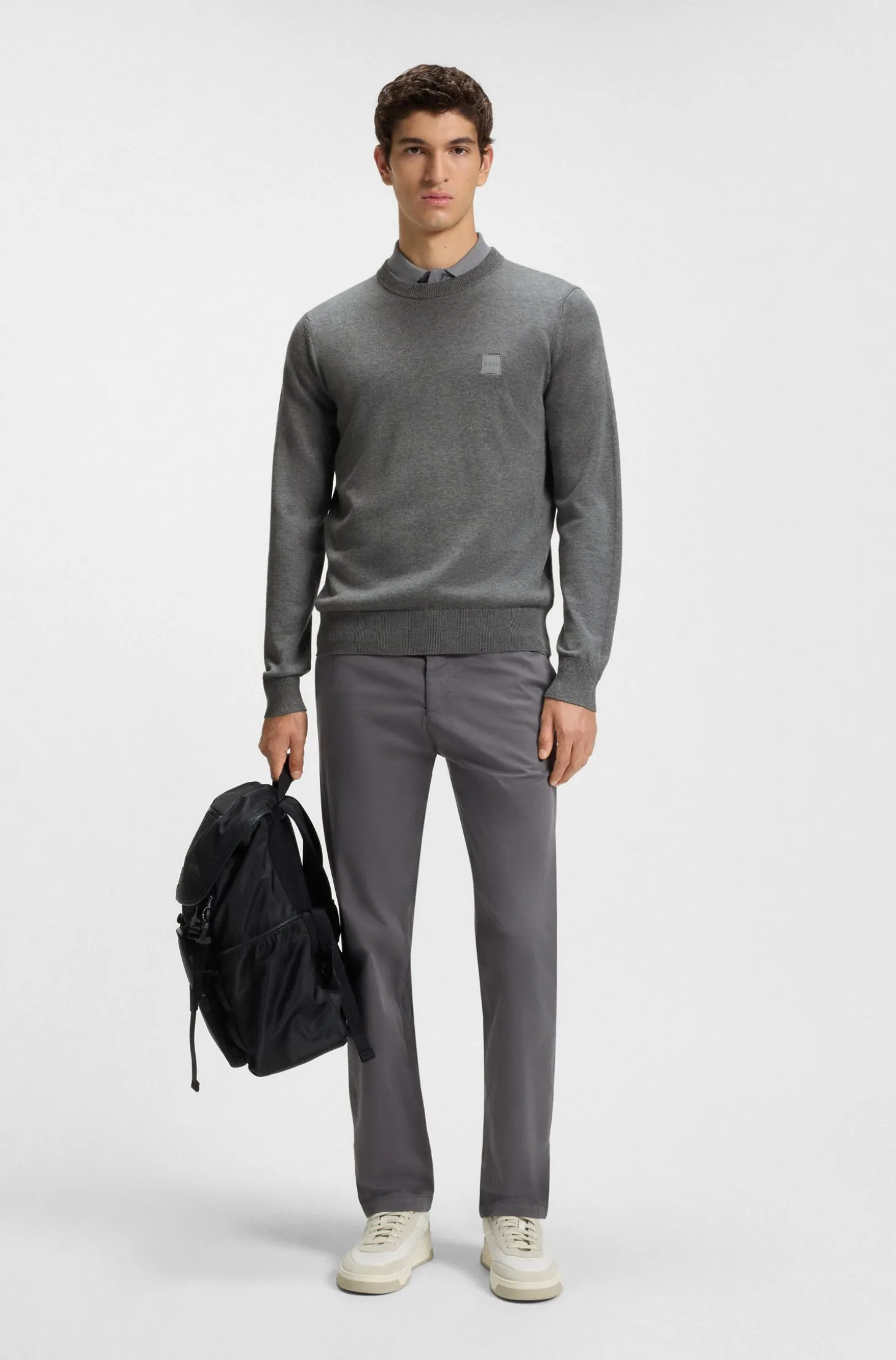 Cotton-blend sweater with logo patch