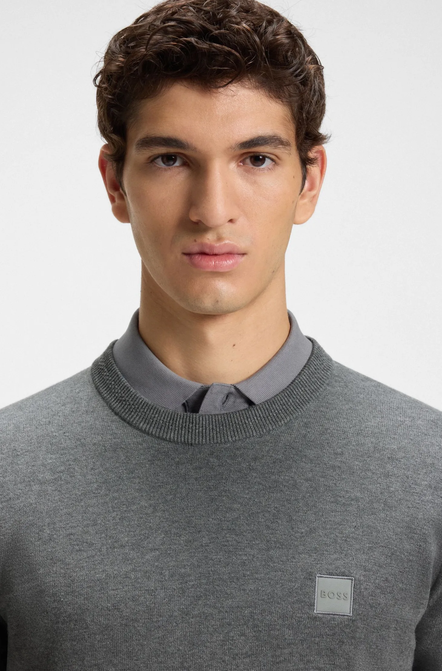 Cotton-blend sweater with logo patch
