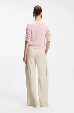 Cotton-blend sweater with open-knit sleeves