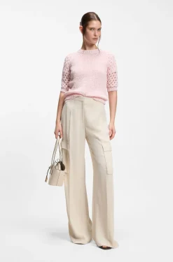 Cotton-blend sweater with open-knit sleeves