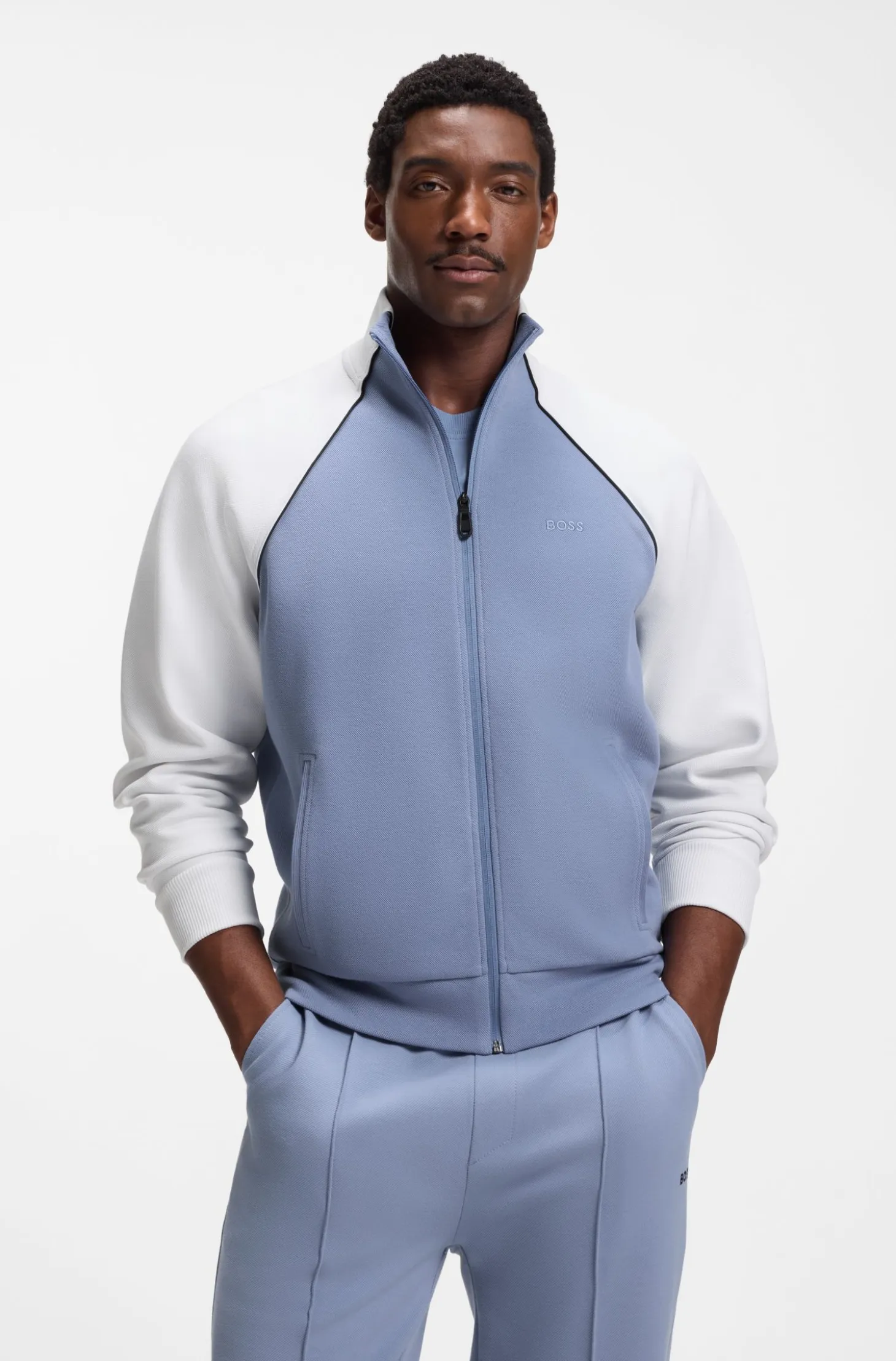 Cotton-blend sweatshirt with contrast piping