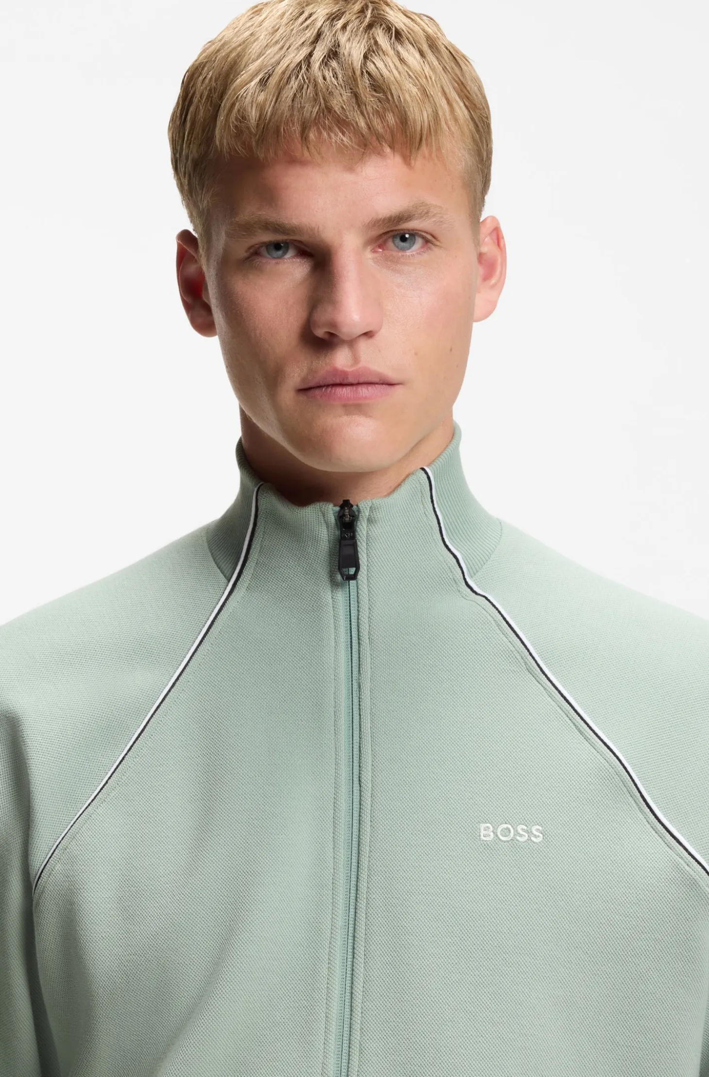 Cotton-blend sweatshirt with contrast piping