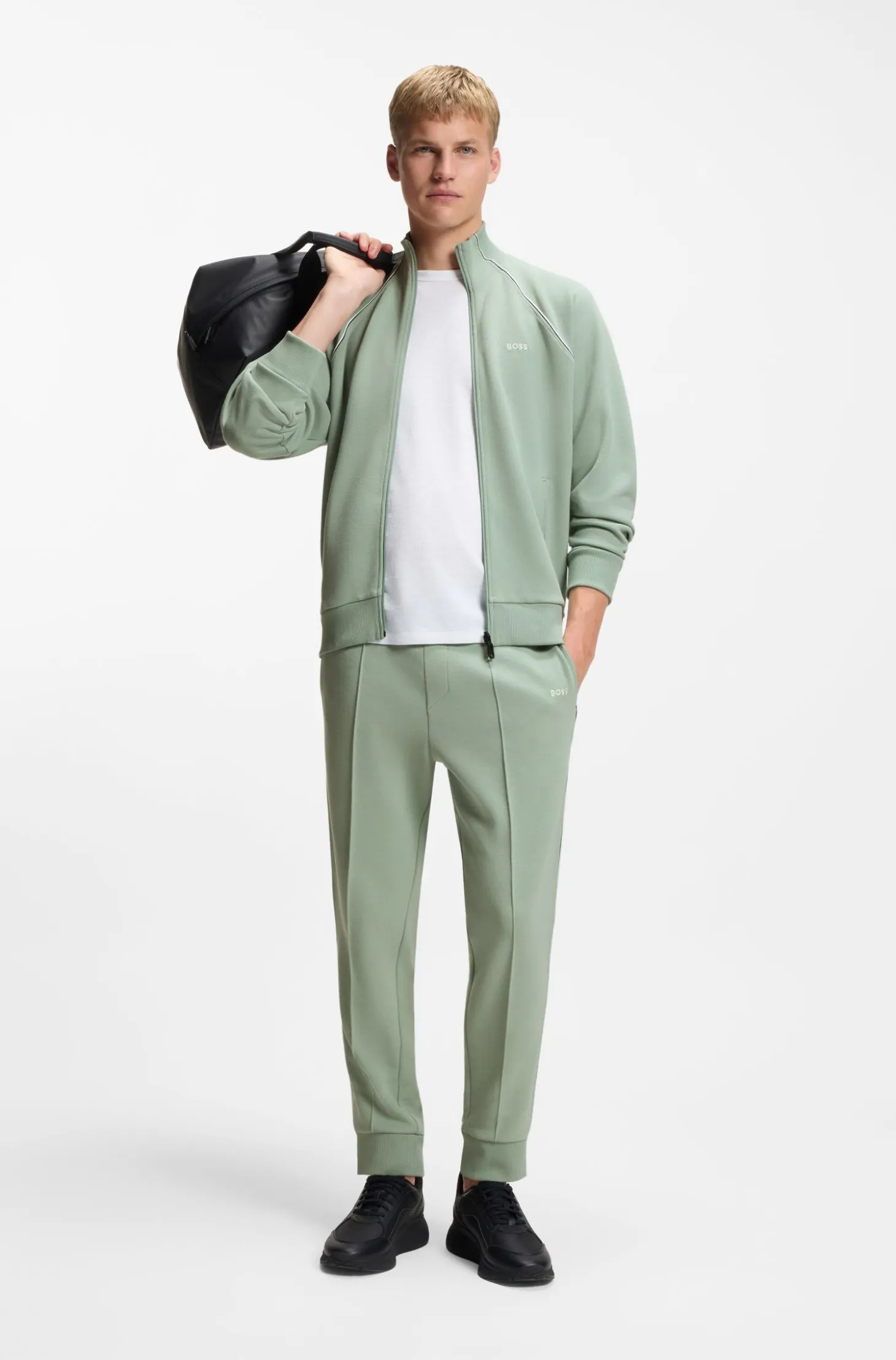 Cotton-blend sweatshirt with contrast piping