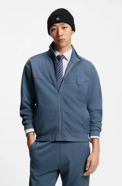 Cotton-blend sweatshirt with drop-needle stripe