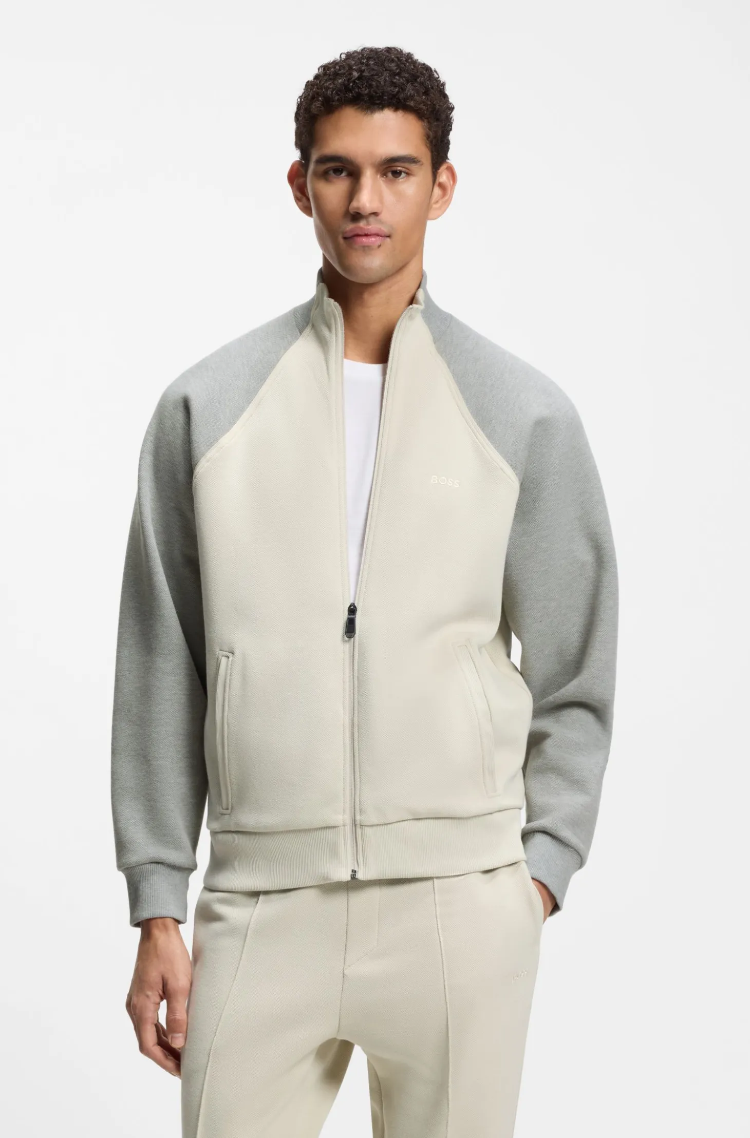 Cotton-blend sweatshirt with contrast piping
