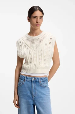 Cotton-blend top with open-knit structure