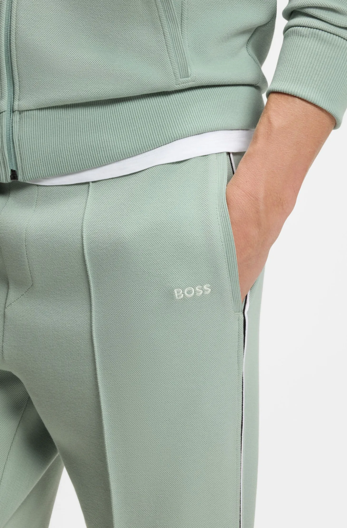 Cotton-blend tracksuit bottoms with piping details