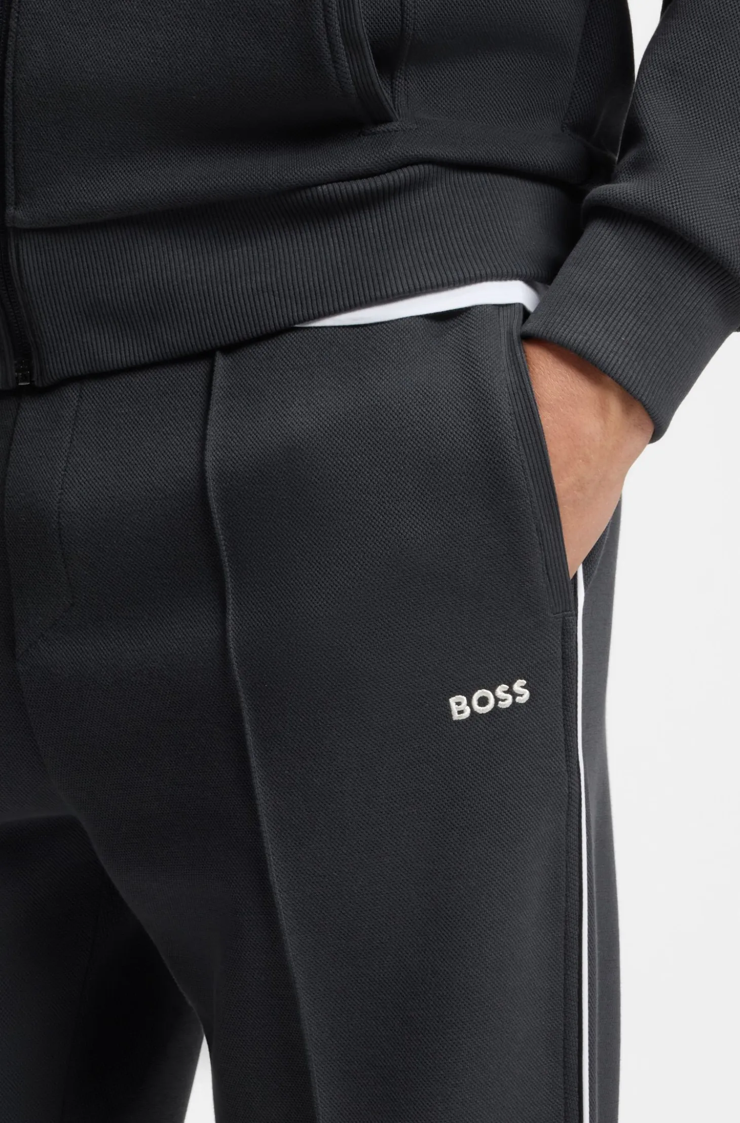 Cotton-blend tracksuit bottoms with piping details