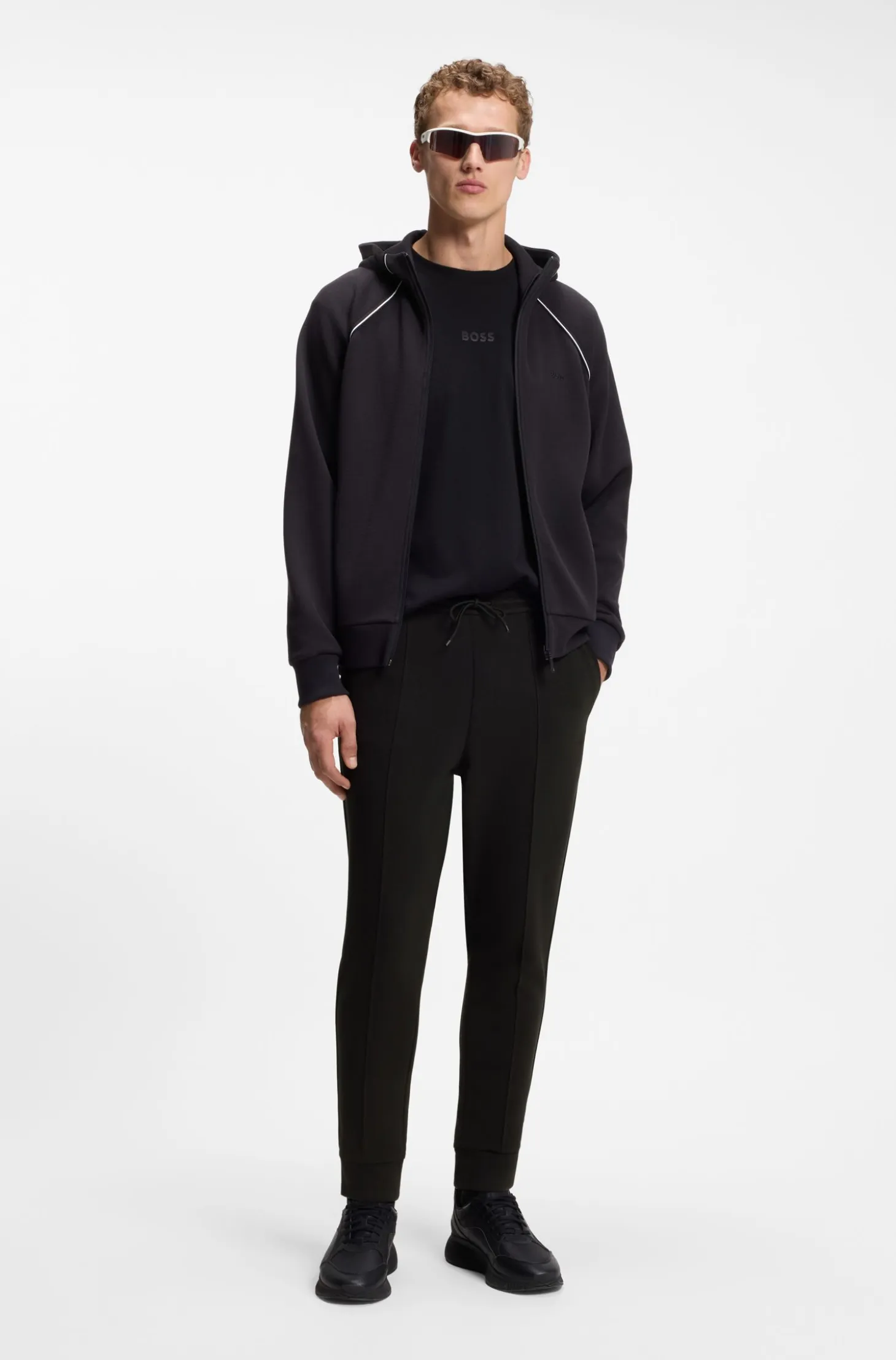 Cotton-blend tracksuit bottoms with piping details
