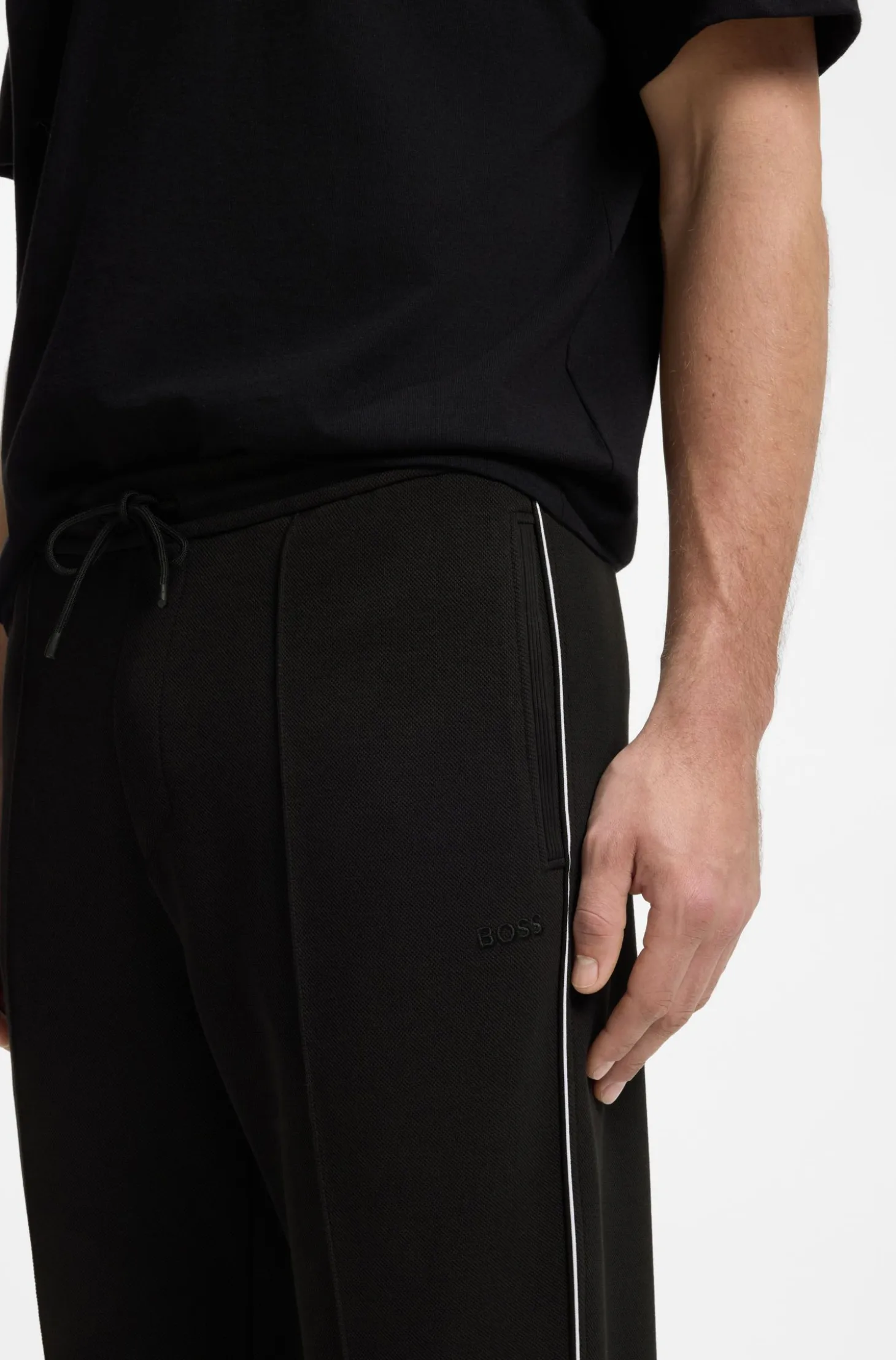 Cotton-blend tracksuit bottoms with piping details
