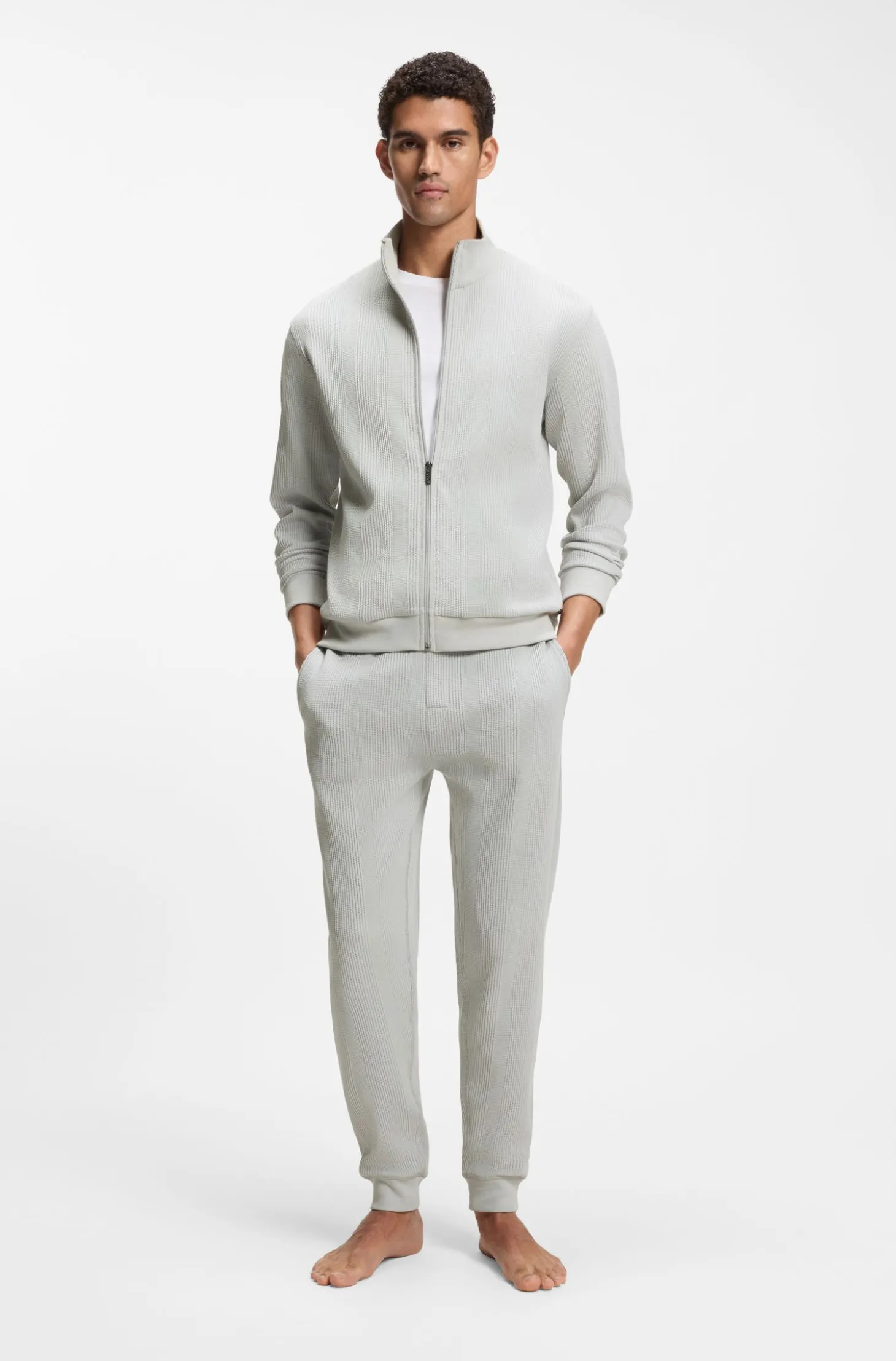 Cotton-blend tracksuit bottoms with waffle structure