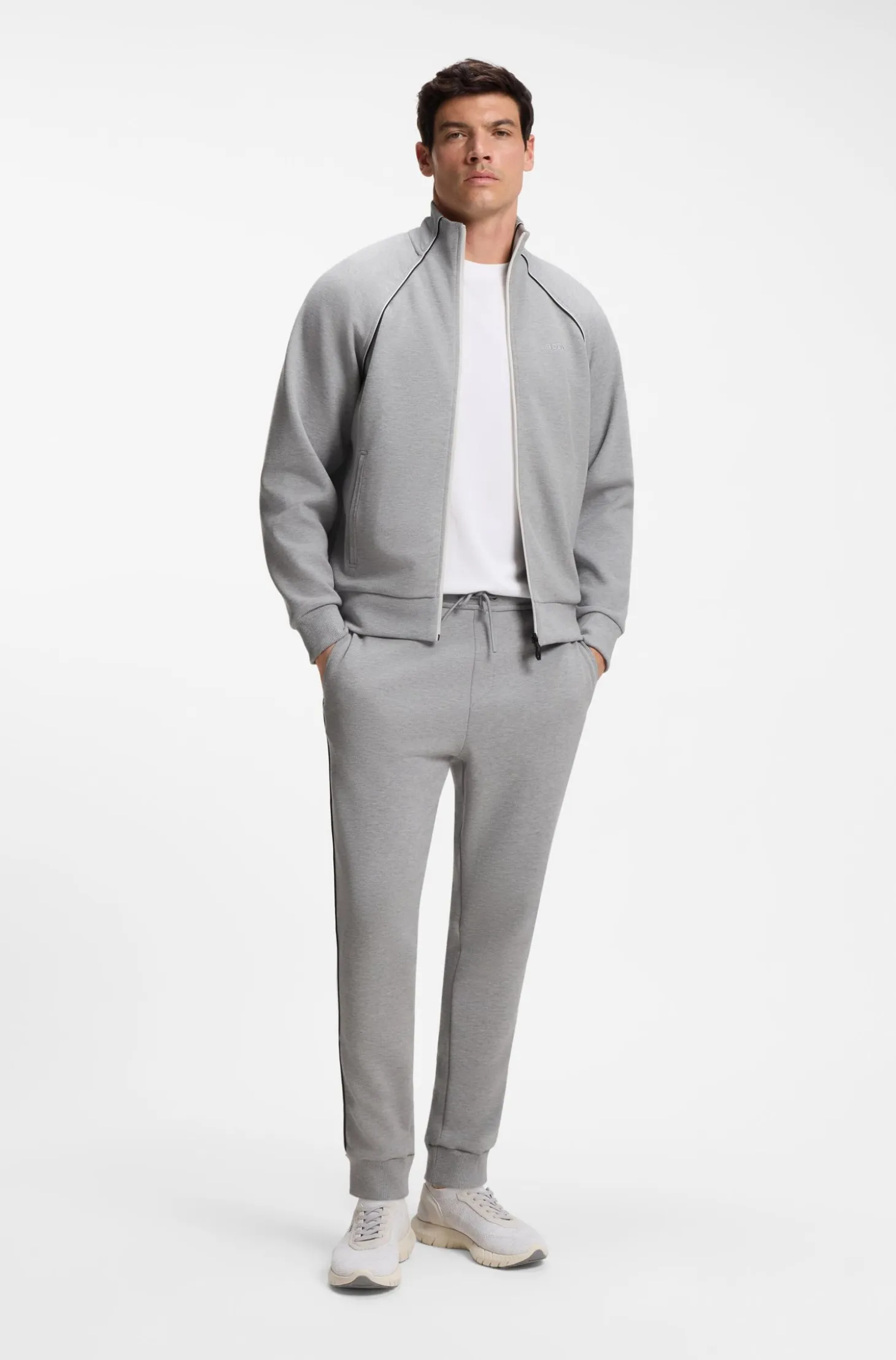 Cotton-blend tracksuit set with contrast piping