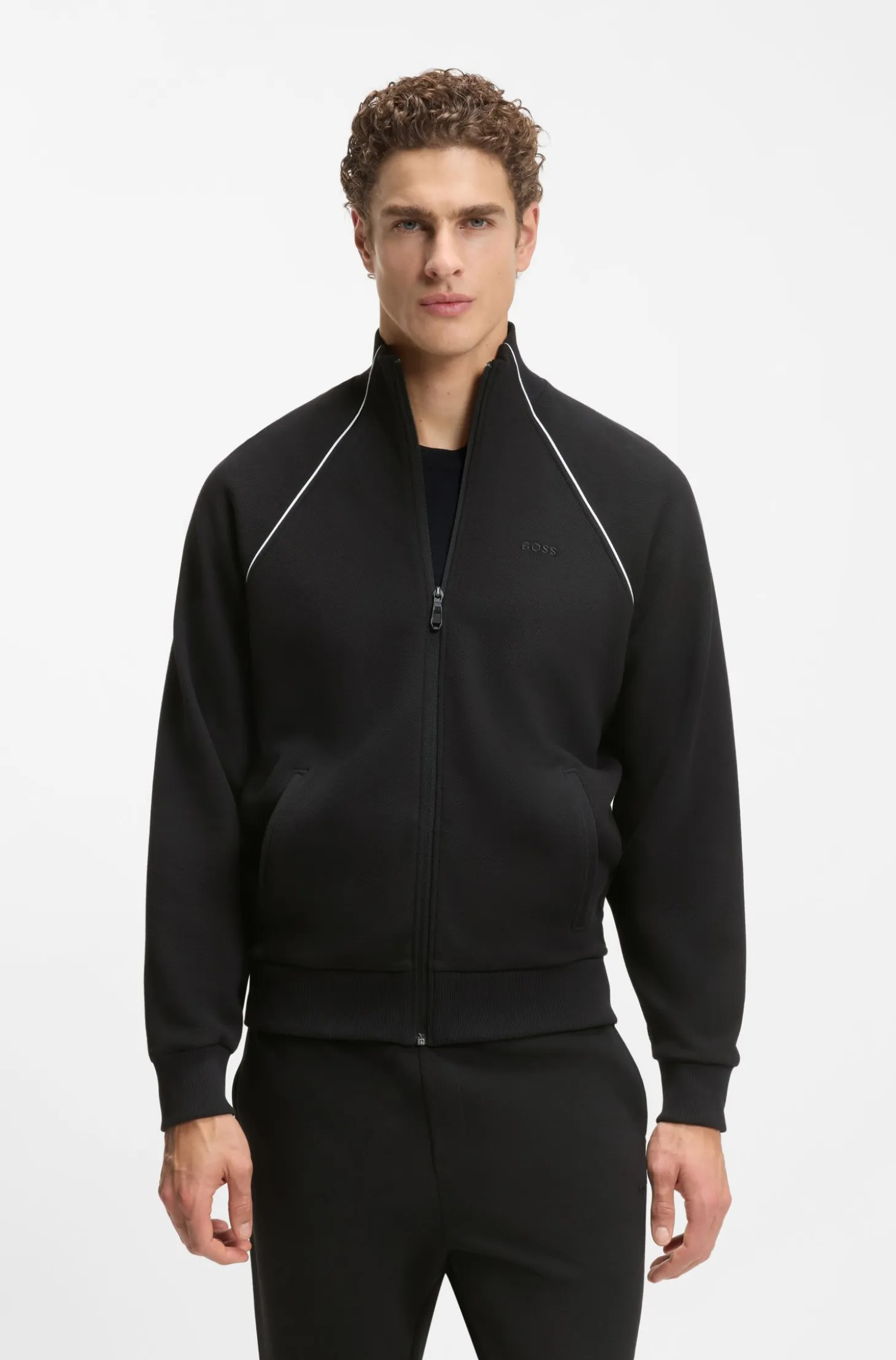 Cotton-blend tracksuit set with contrast piping