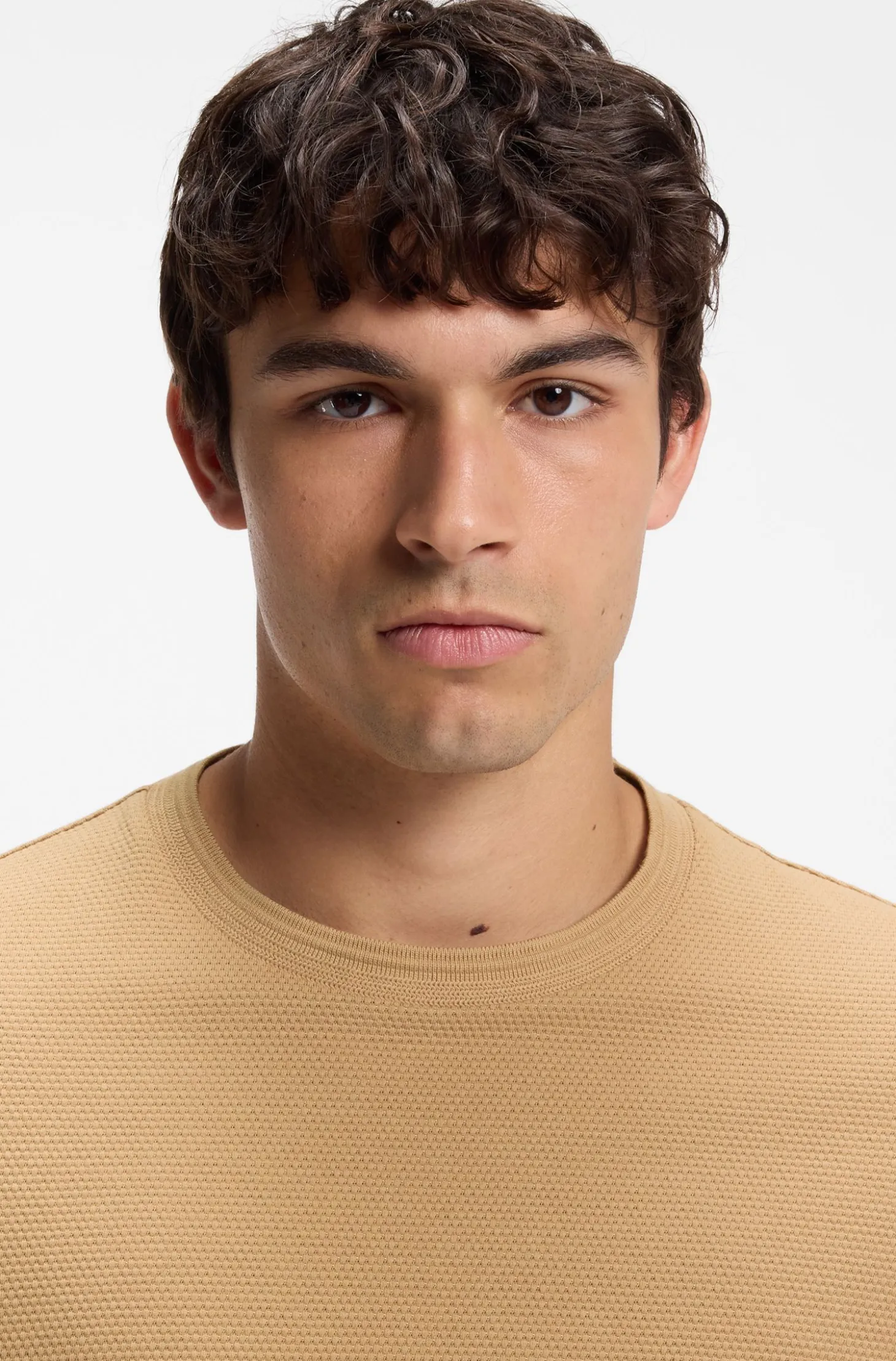 Cotton-blend T-shirt with bubble-jacquard structure