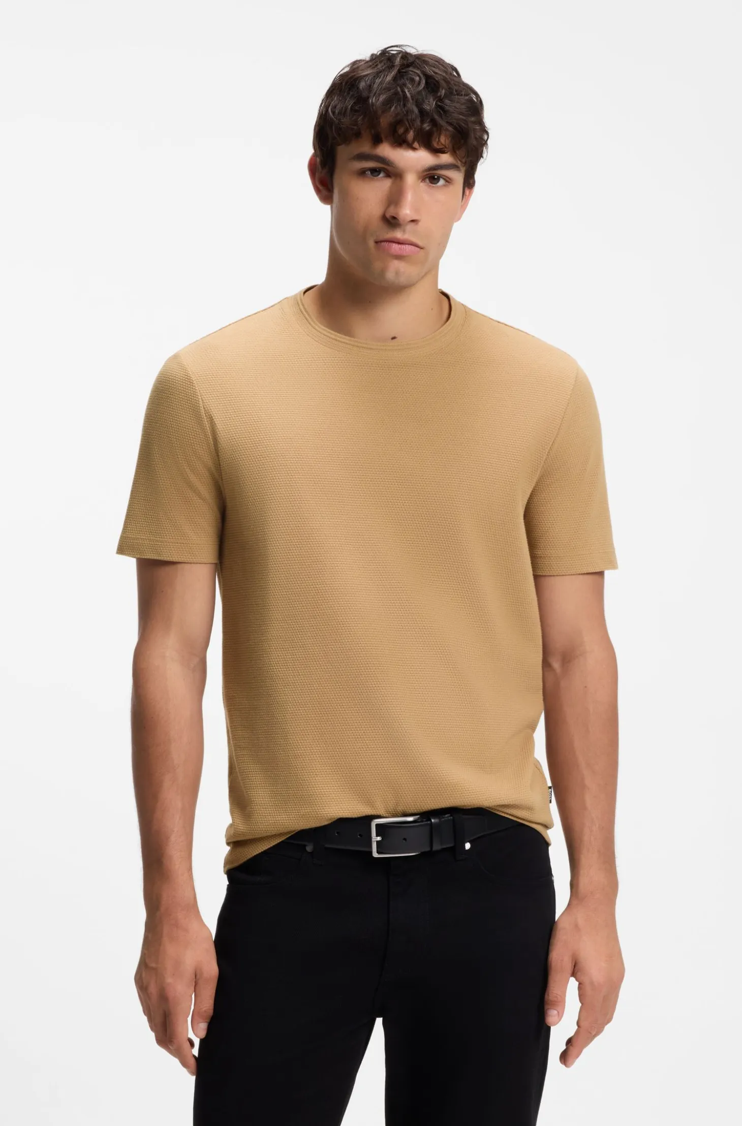 Cotton-blend T-shirt with bubble-jacquard structure