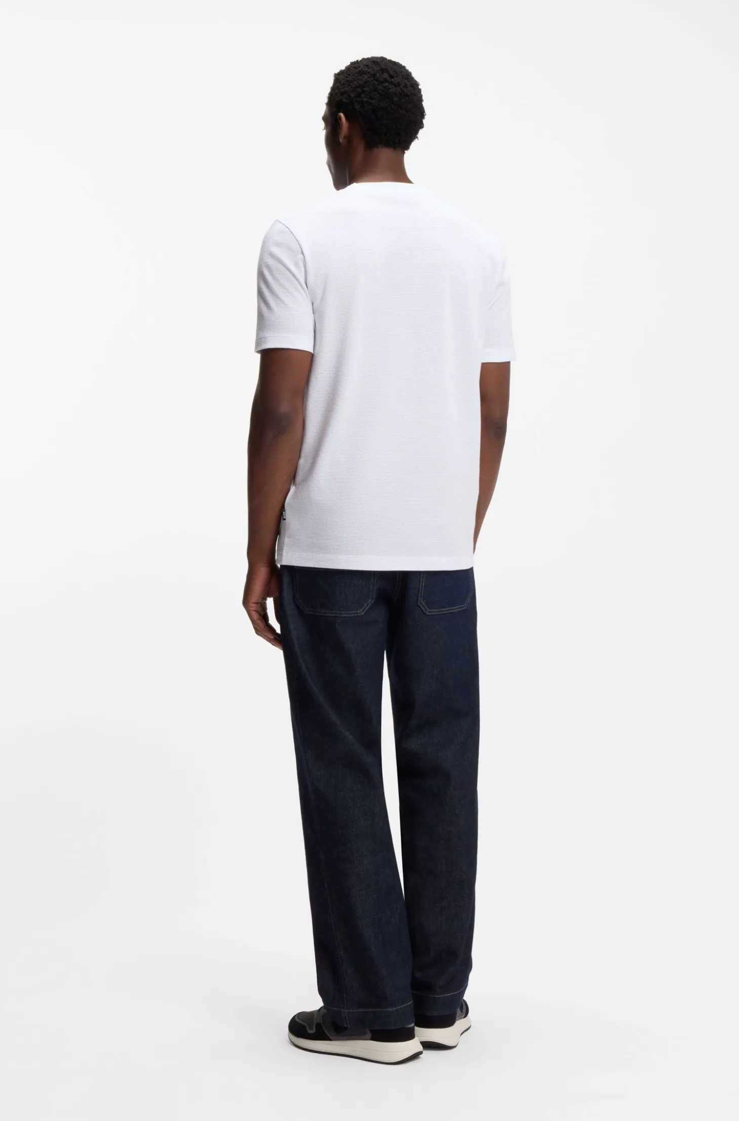 Cotton-blend T-shirt with bubble-jacquard structure