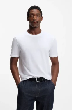Cotton-blend T-shirt with bubble-jacquard structure