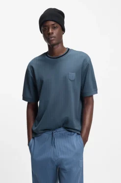 Cotton-blend T-shirt with drop-needle stripe