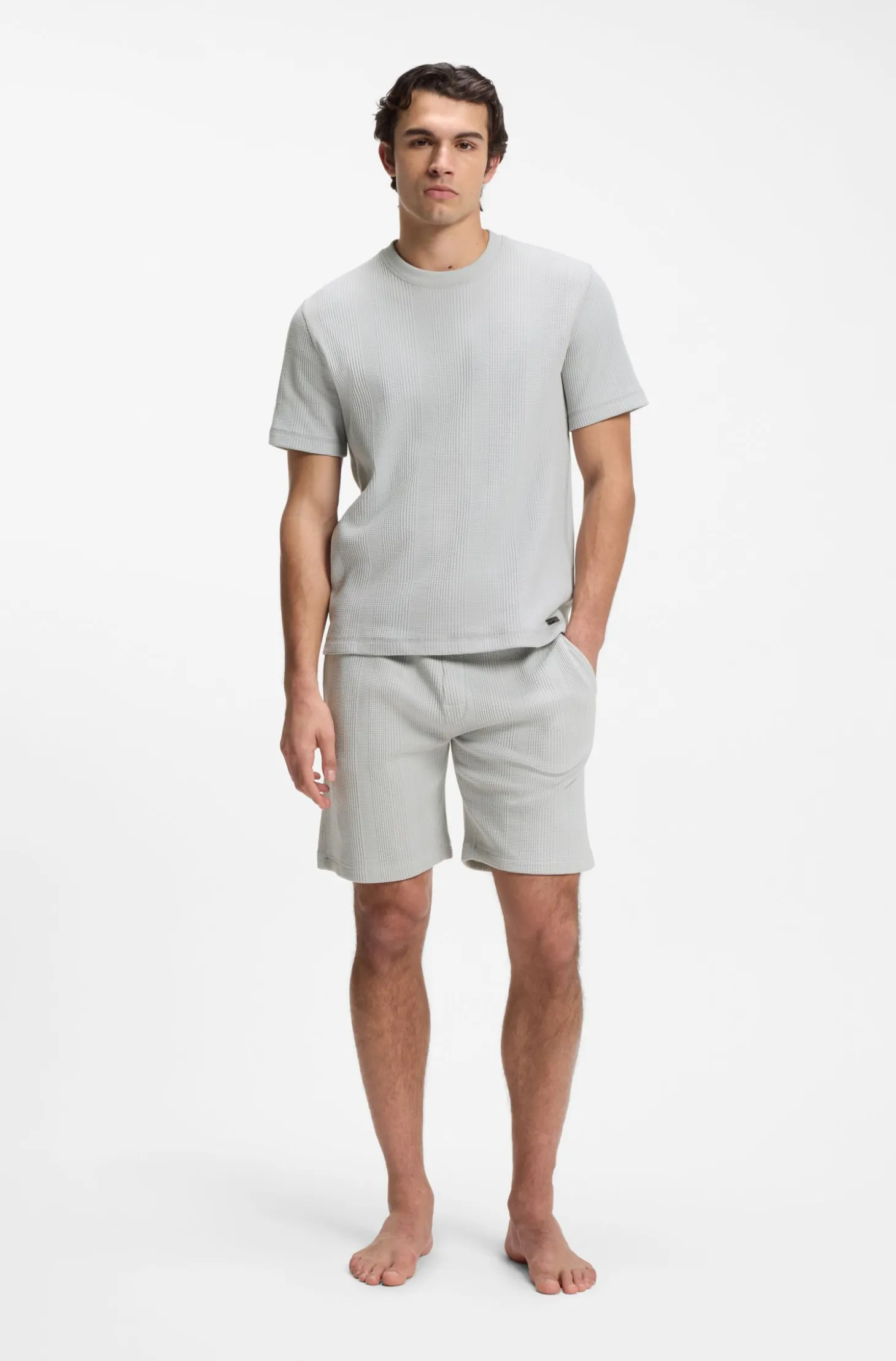 Cotton-blend T-shirt with waffle structure
