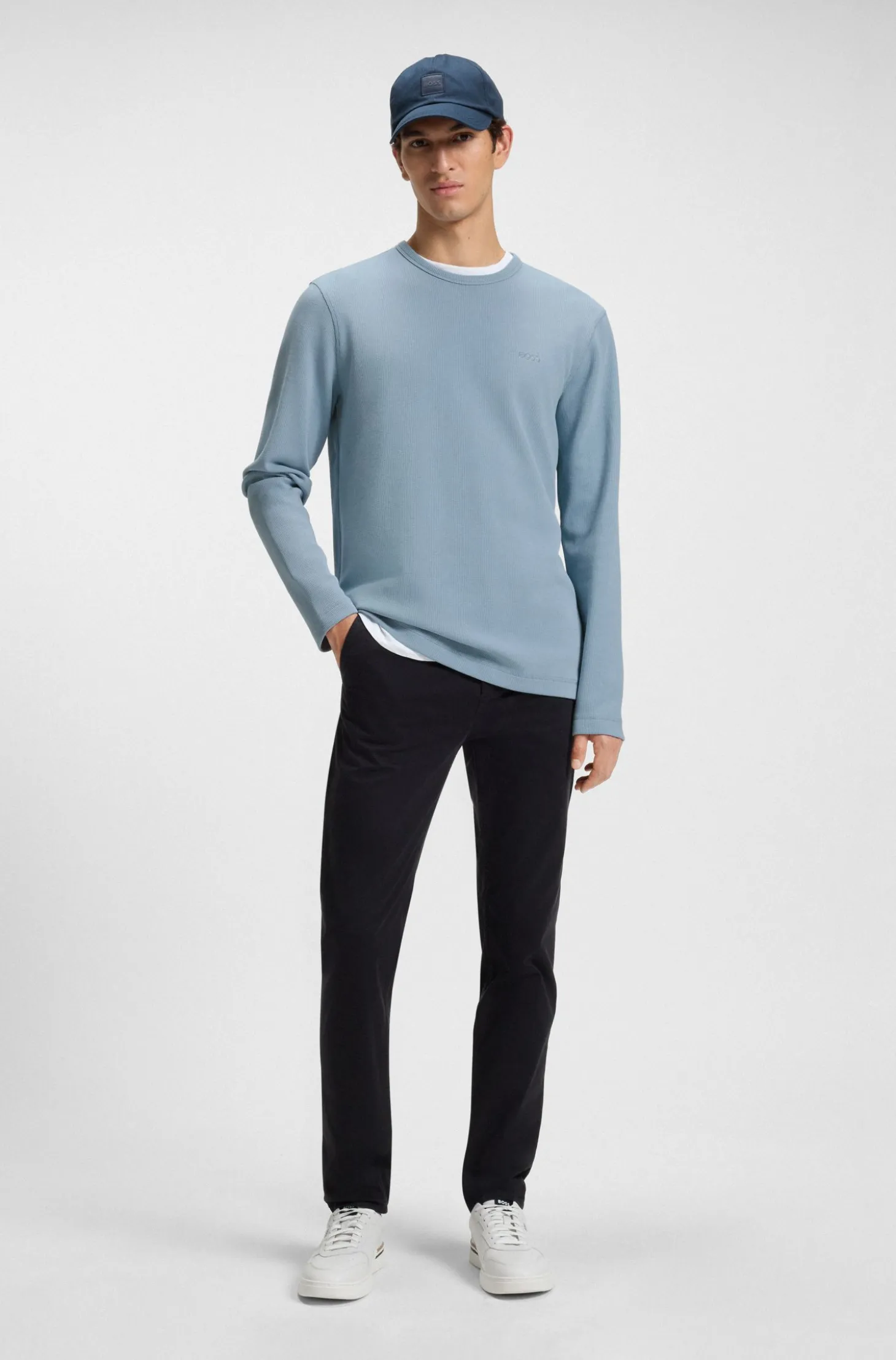 Cotton-blend T-shirt with waffle structure