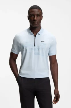 Cotton-blend zipped polo shirt with reflective graphics