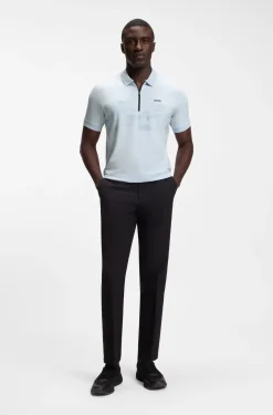 Cotton-blend zipped polo shirt with reflective graphics