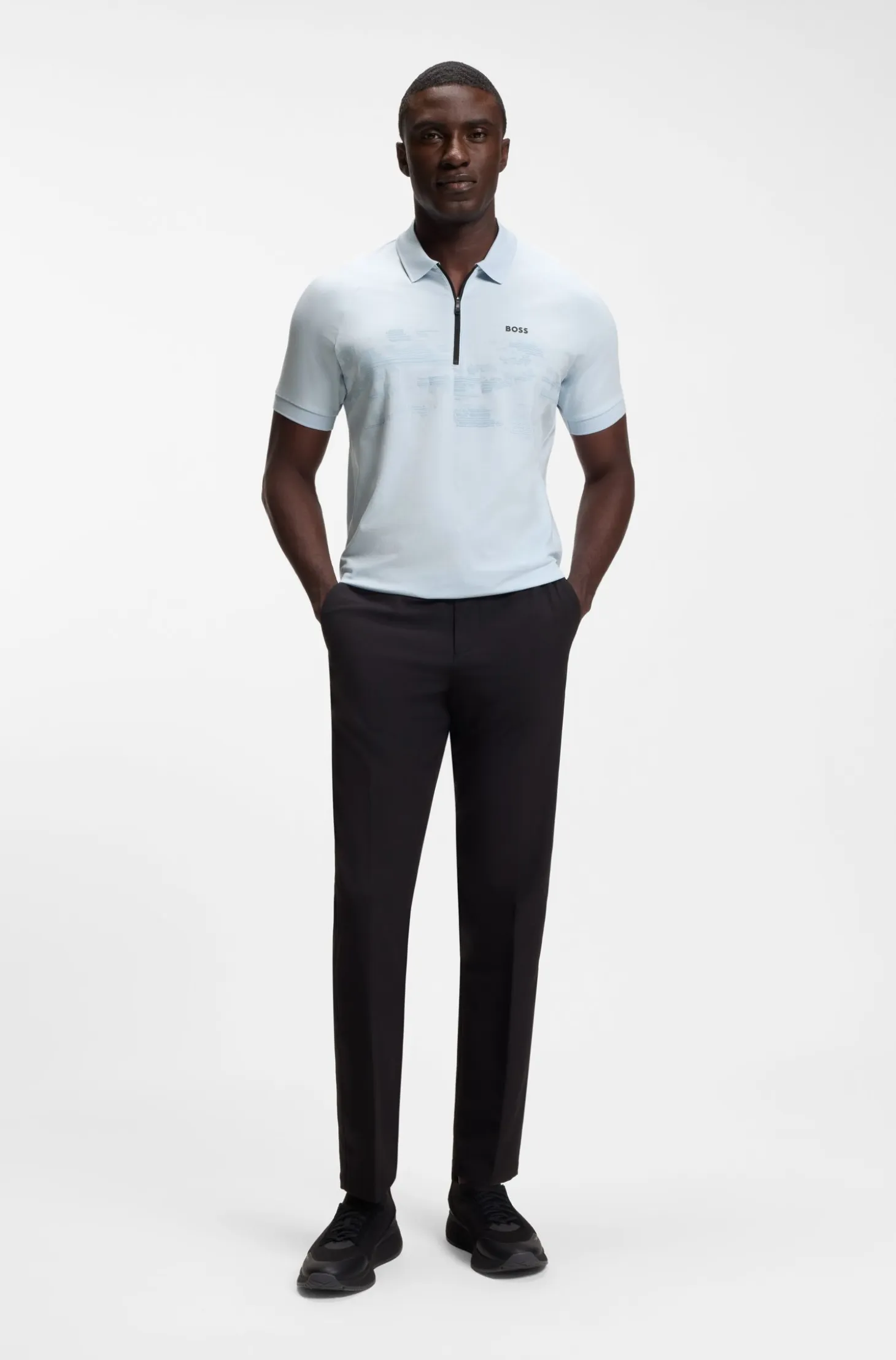 Cotton-blend zipped polo shirt with reflective graphics