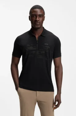 Cotton-blend zipped polo shirt with reflective graphics