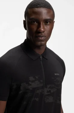 Cotton-blend zipped polo shirt with reflective graphics