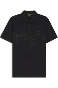 Cotton-blend zipped polo shirt with reflective graphics
