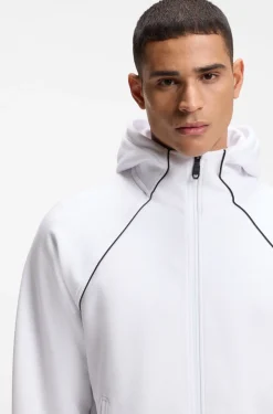 Cotton-blend zip-up hoodie with piping details