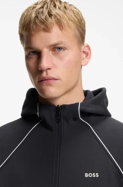 Cotton-blend zip-up hoodie with piping details