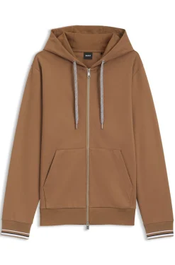 Cotton-blend zip-up hoodie with patterned drawcords