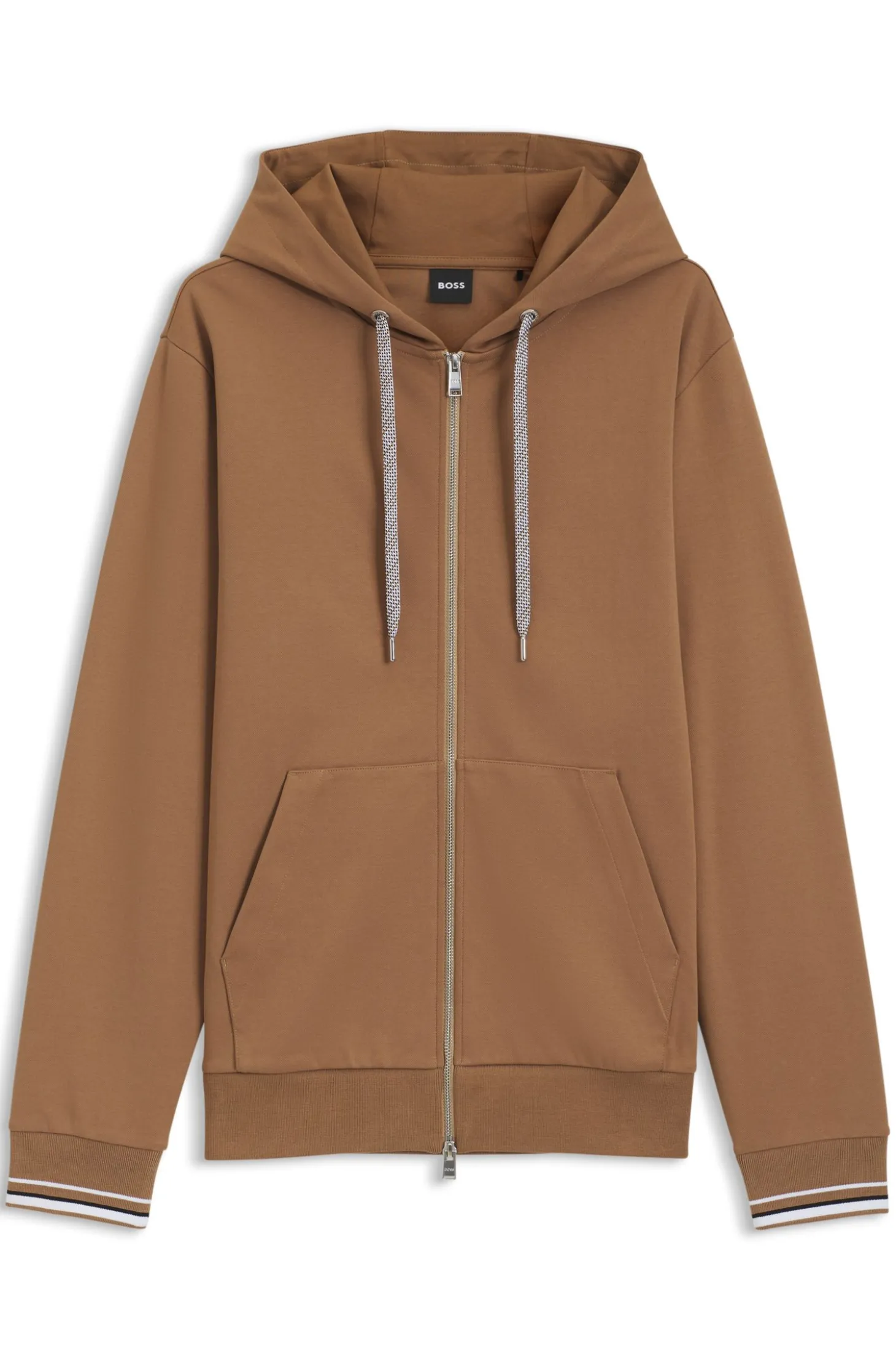 Cotton-blend zip-up hoodie with patterned drawcords