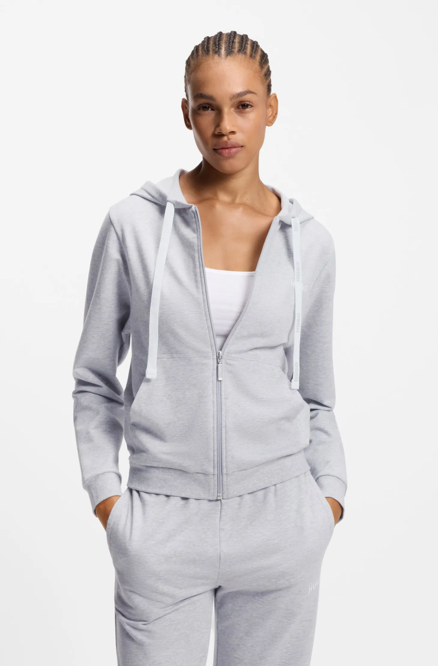 Cotton-blend zip-up hoodie with logo details