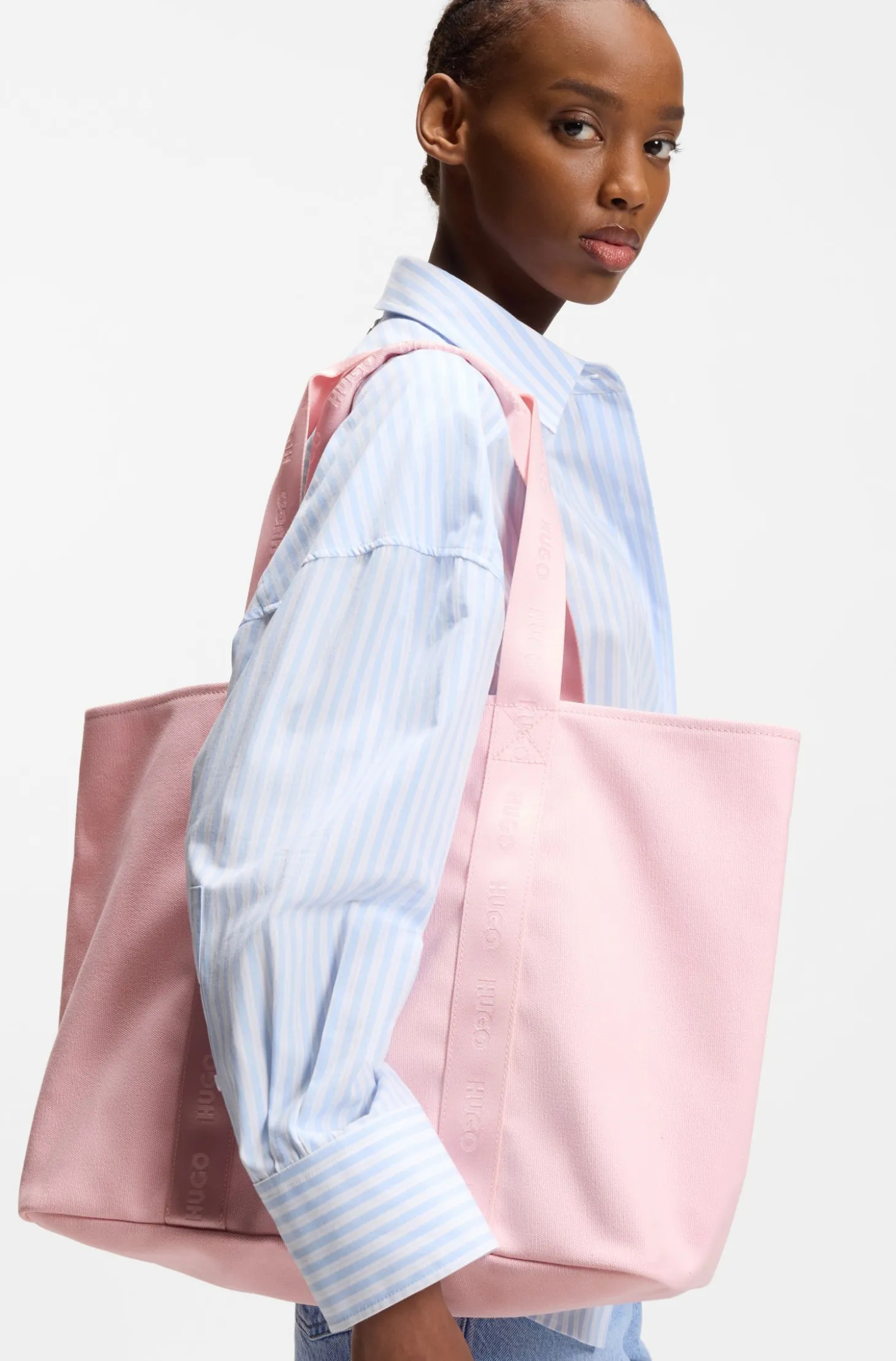 Cotton-canvas tote bag with logo straps