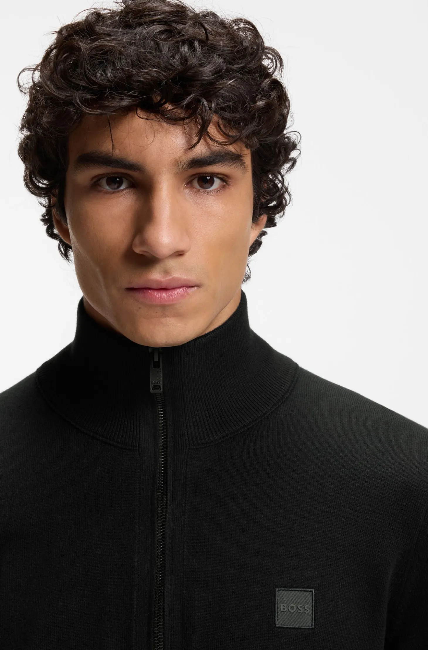 Cotton-cashmere sweater with zip collar