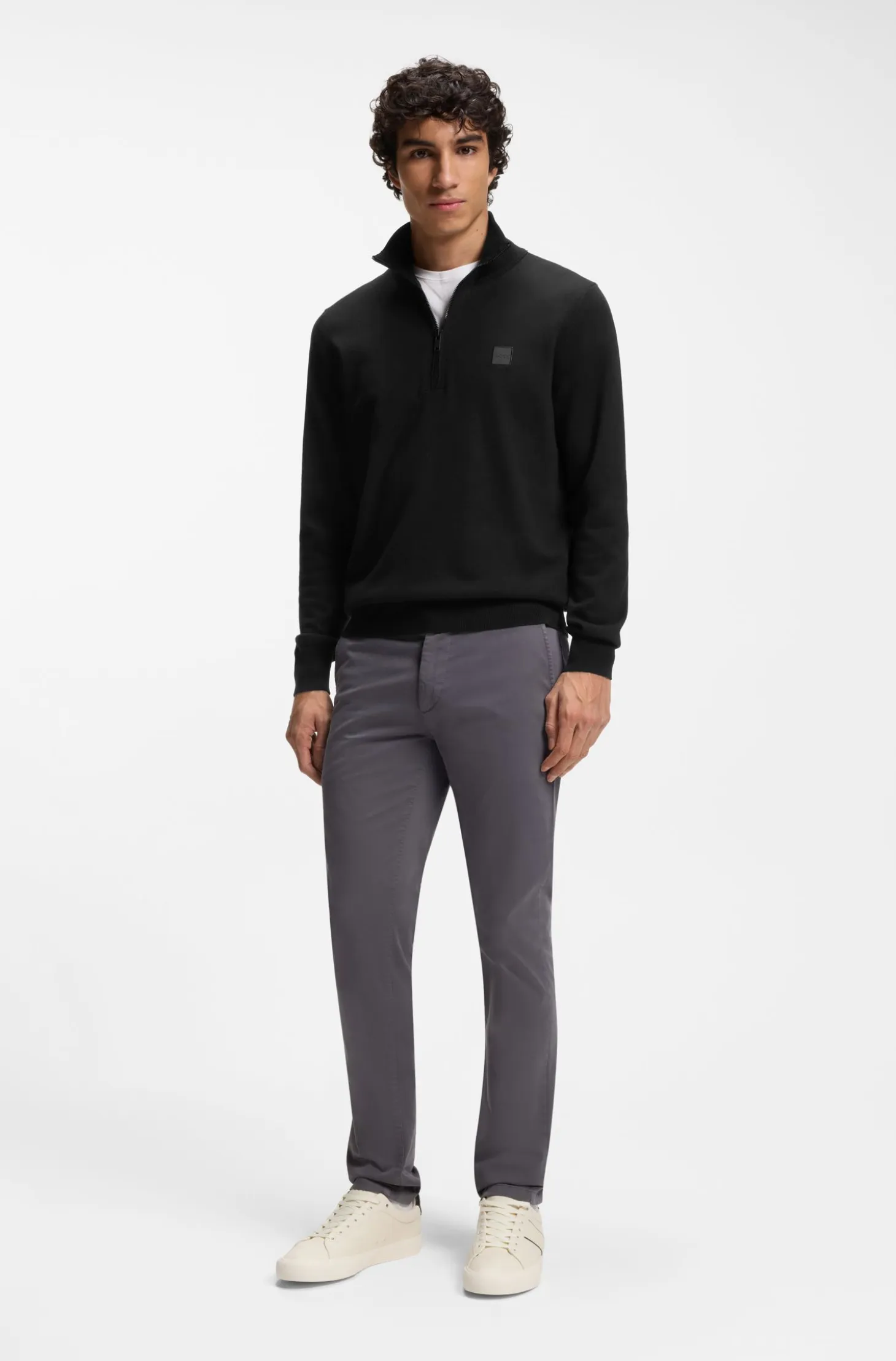 Cotton-cashmere sweater with zip collar