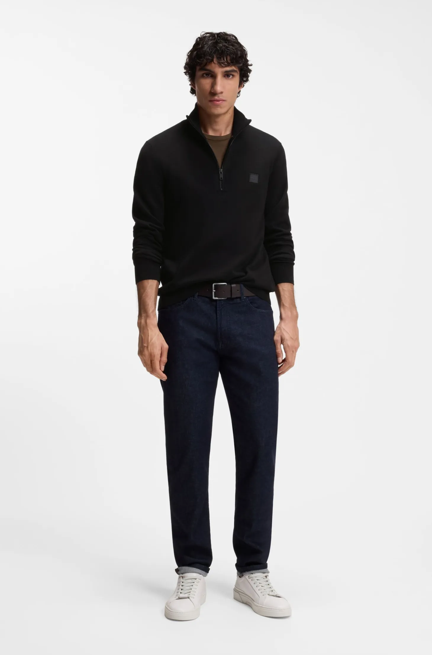 Cotton-cashmere sweater with zip collar