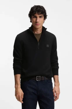 Cotton-cashmere sweater with zip collar